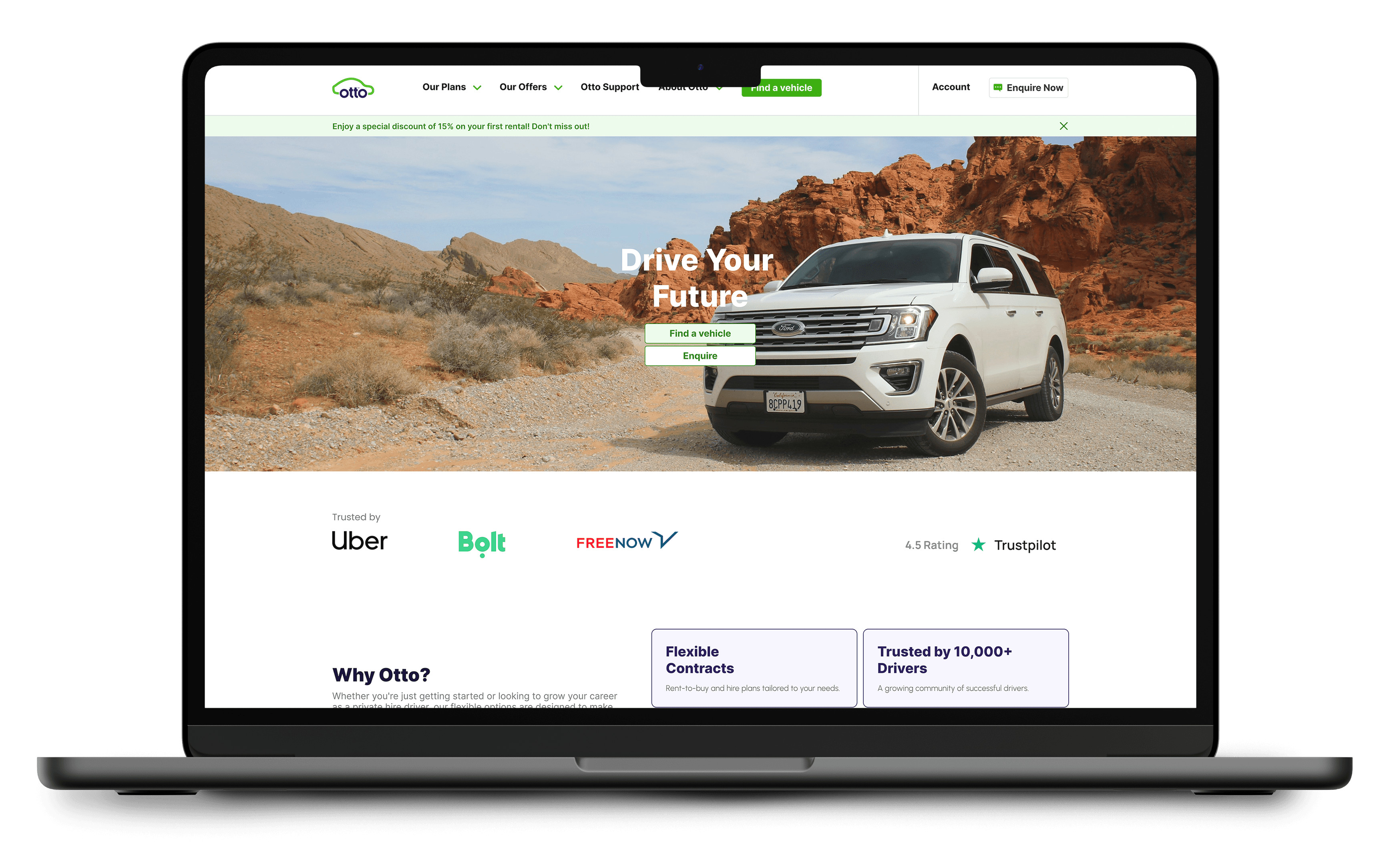 Otto car website on macbook mockup