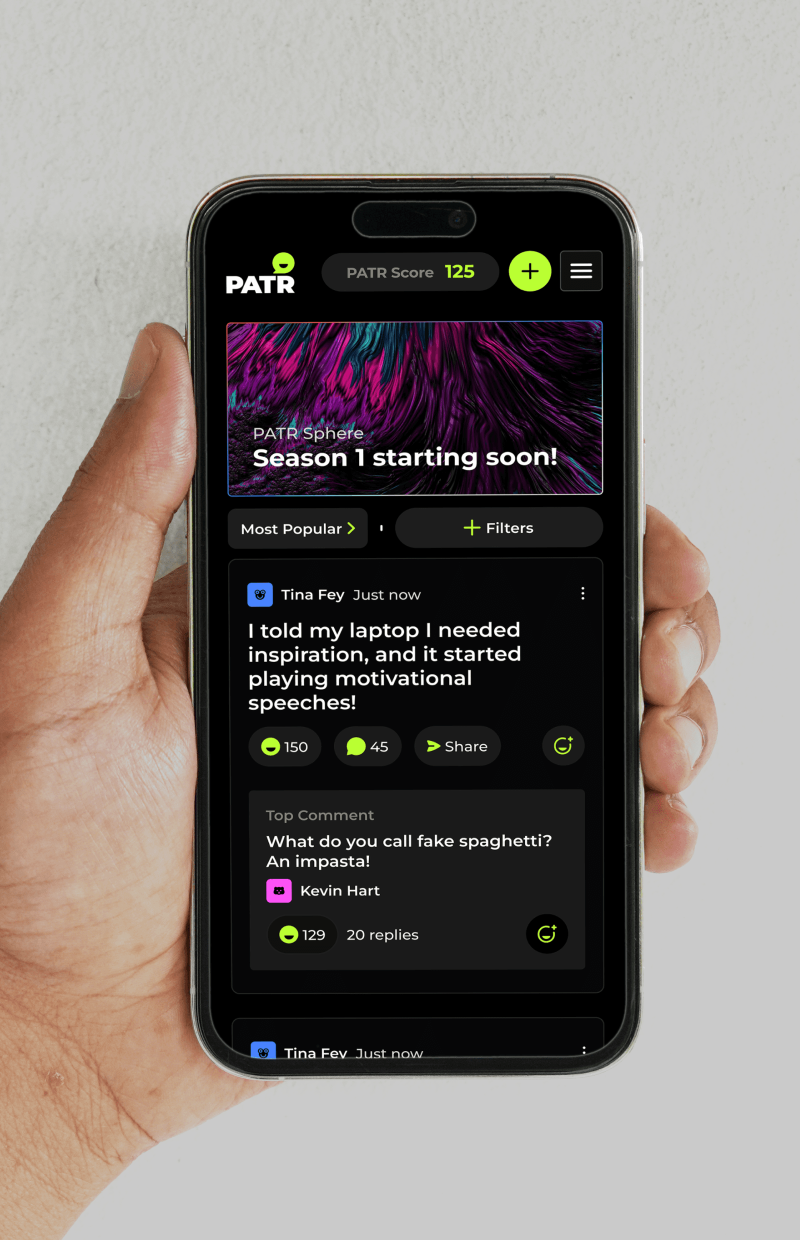 Patr website on a mobile phone in a person's hand