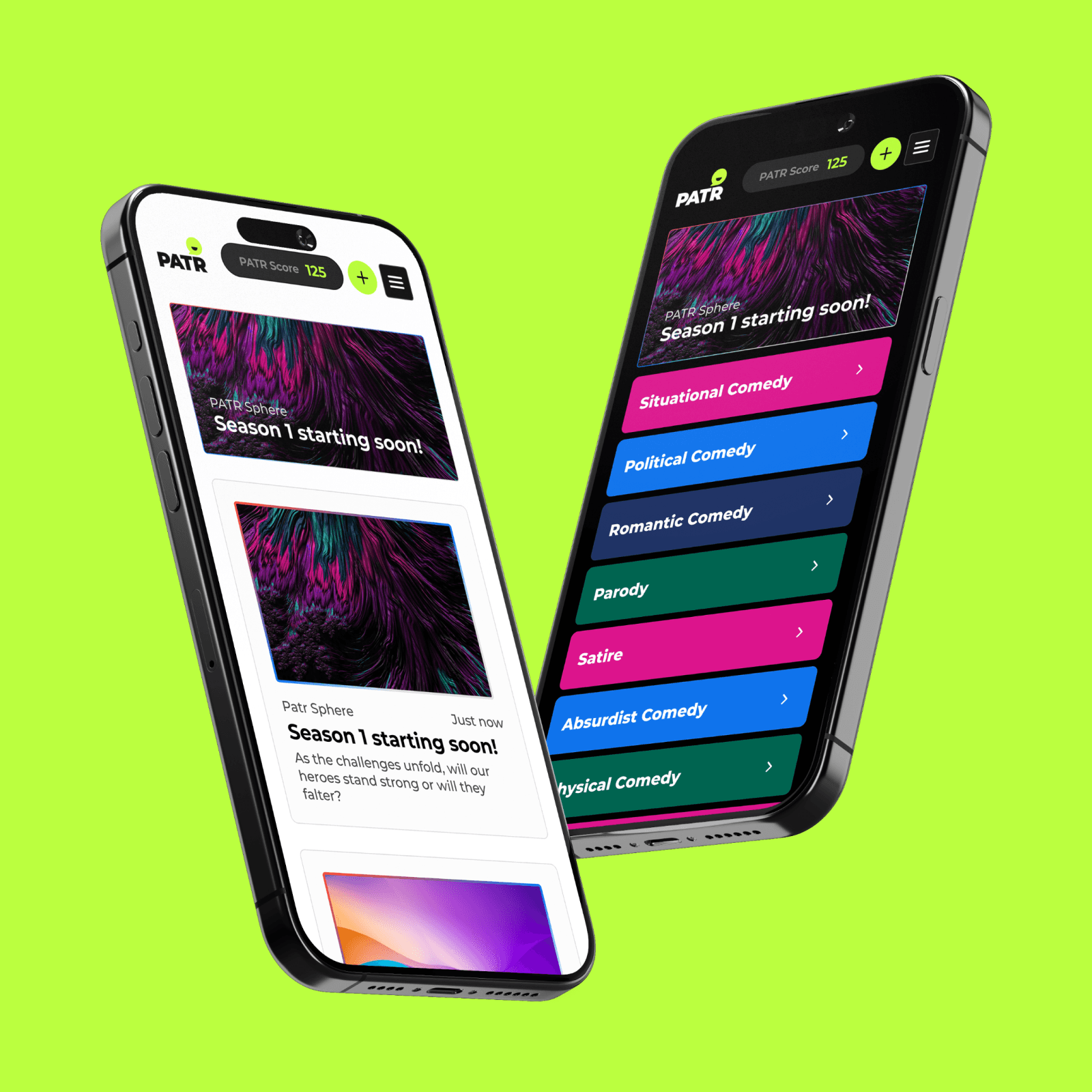 Patr website on mobile in dark and light mode