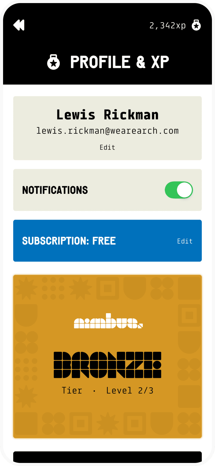 Play nimbus XP dashboard