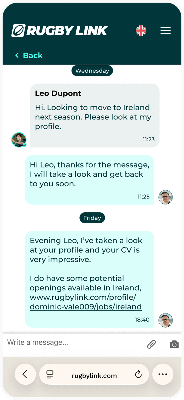 Rugby Link messaging