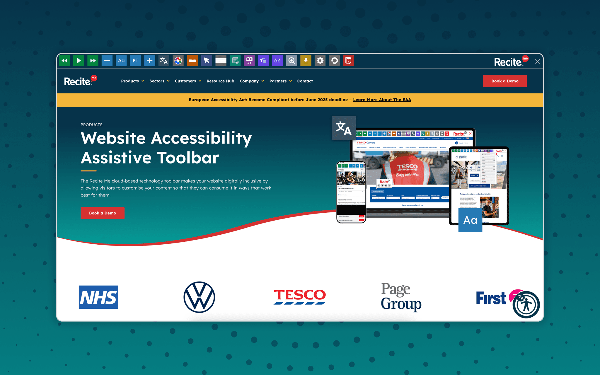 Recite me website banner