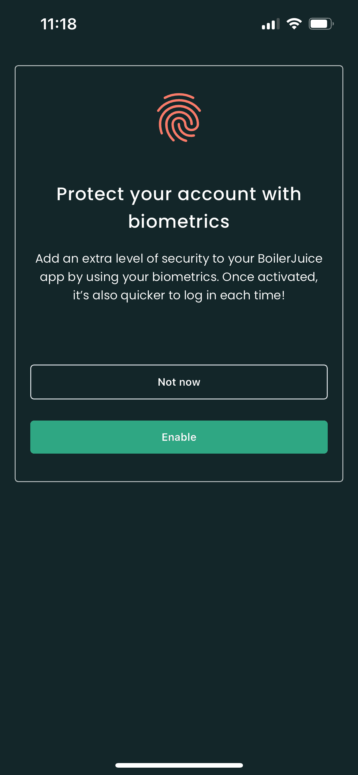 Boiler Juice App Biometrics 