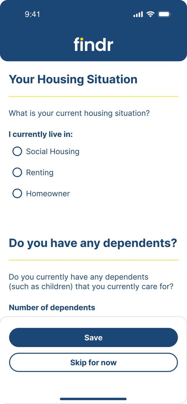 Findr App selection screen