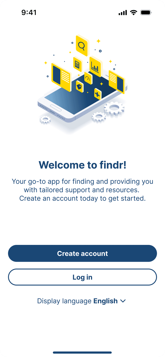 Findr welcome screen