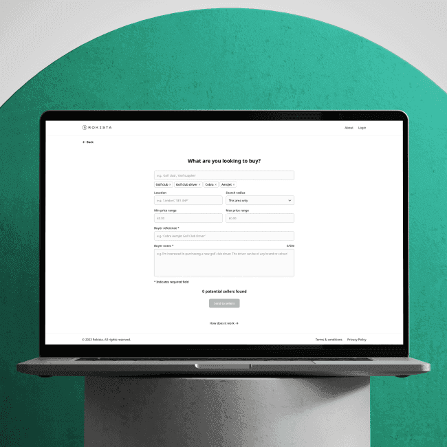 Rokista website on a laptop with a green background