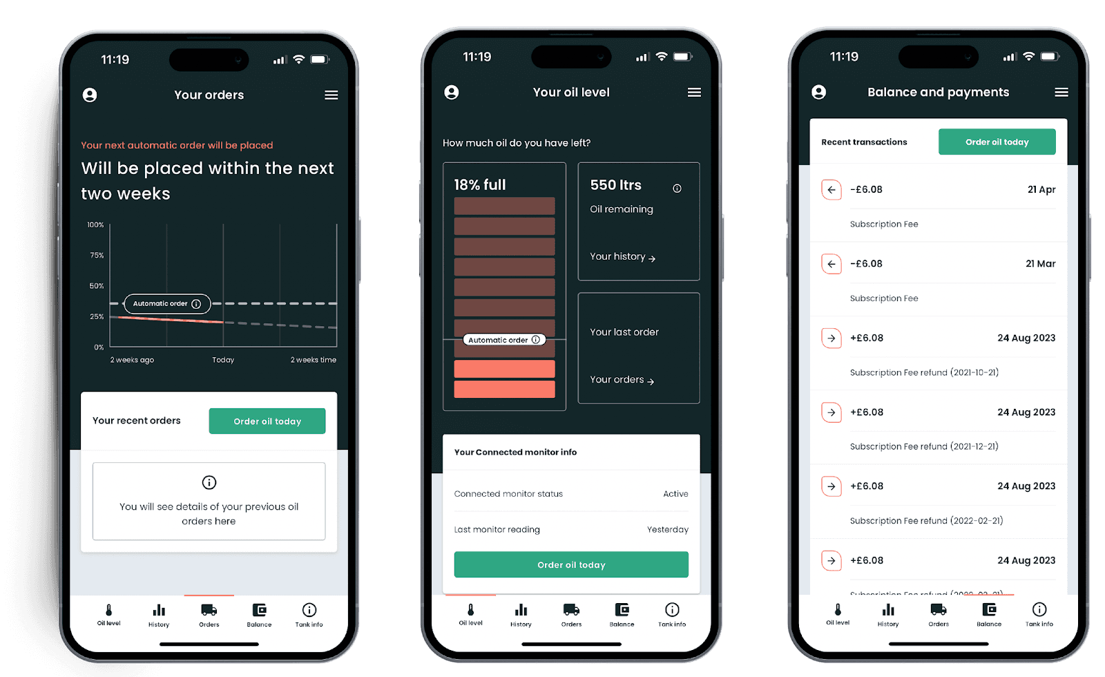Boiler Juice App screens