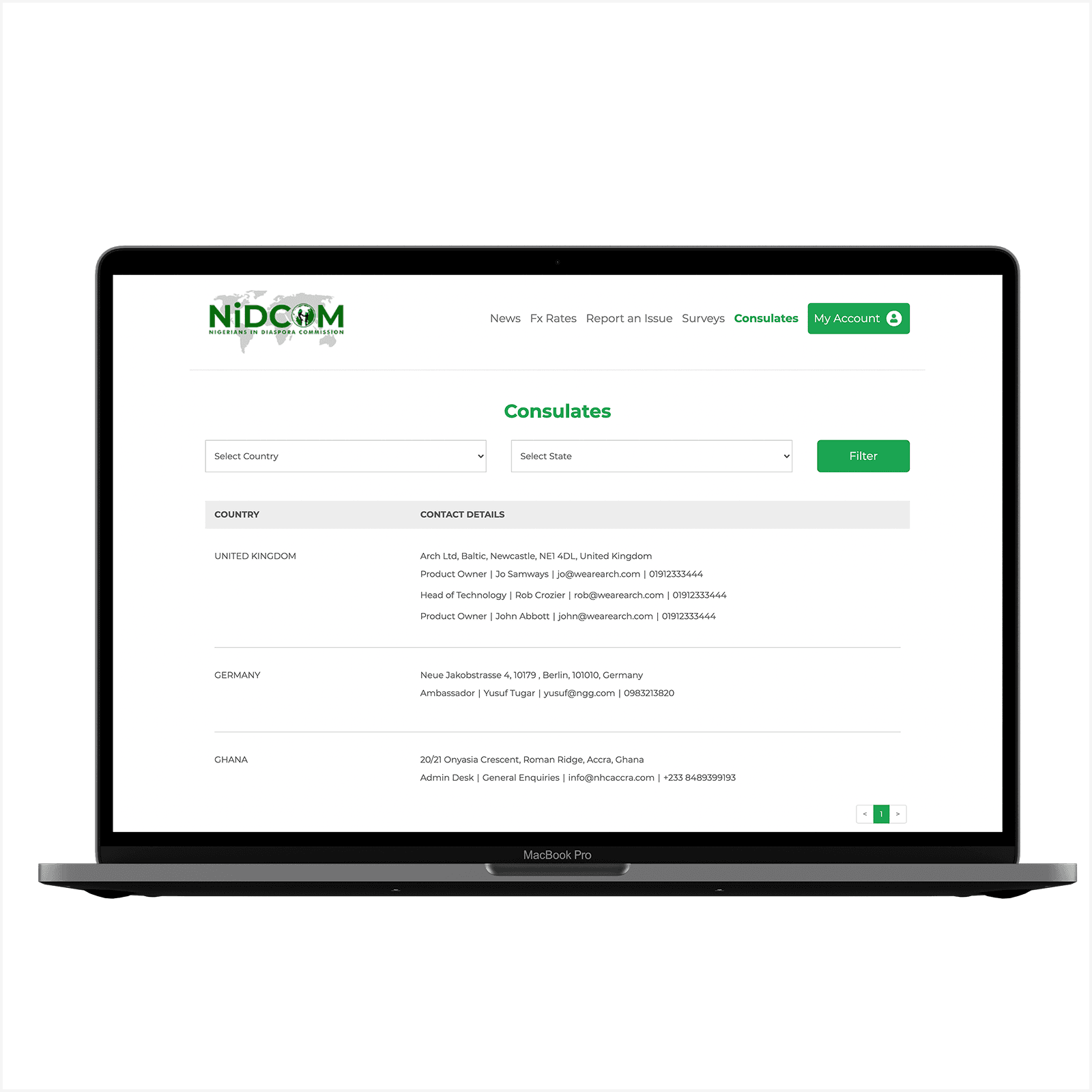 NiDCOM website on laptop