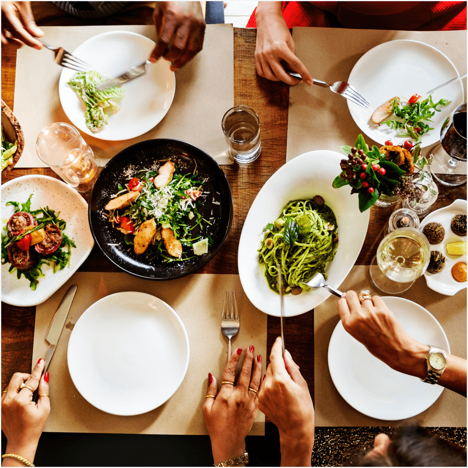 People sharing food on a table