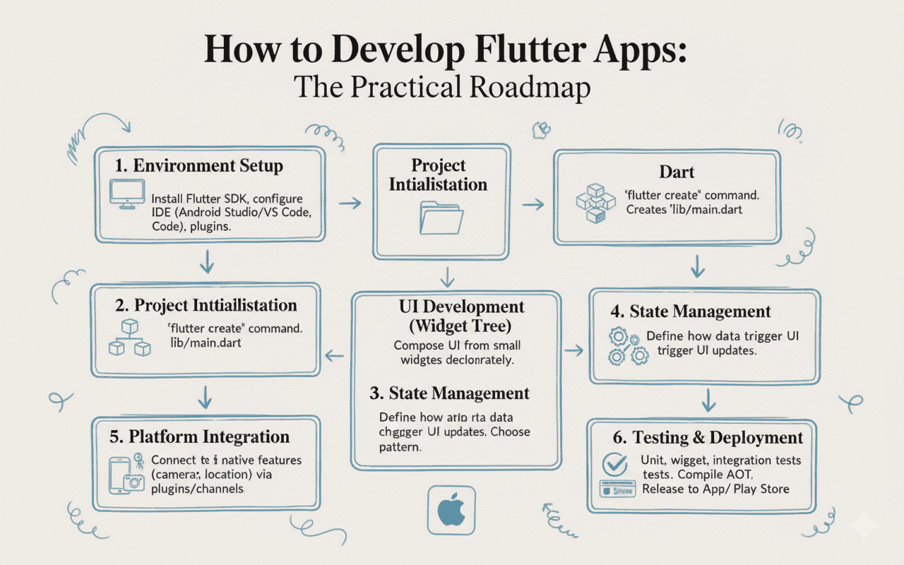How to develop flutter apps infographic
