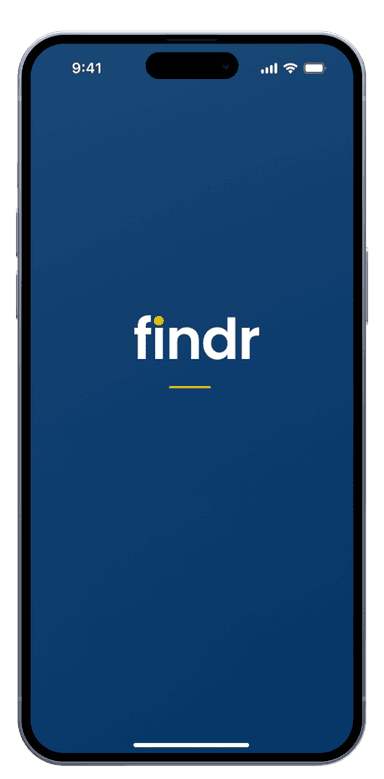 Findr App splash screen on iPhone