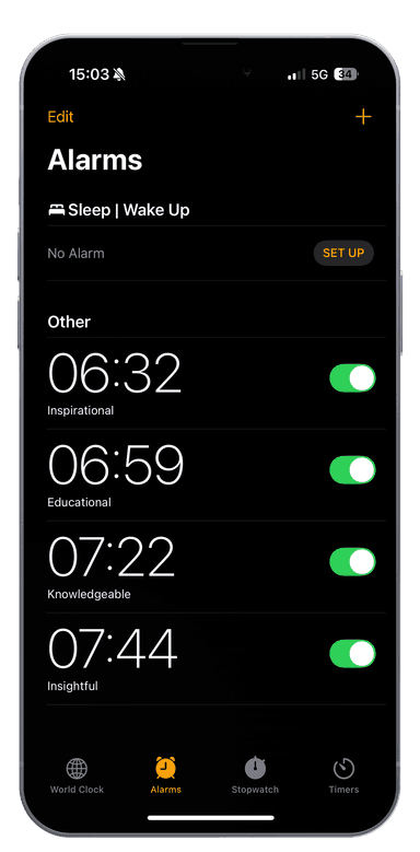 Apple iPhone with Alarm App